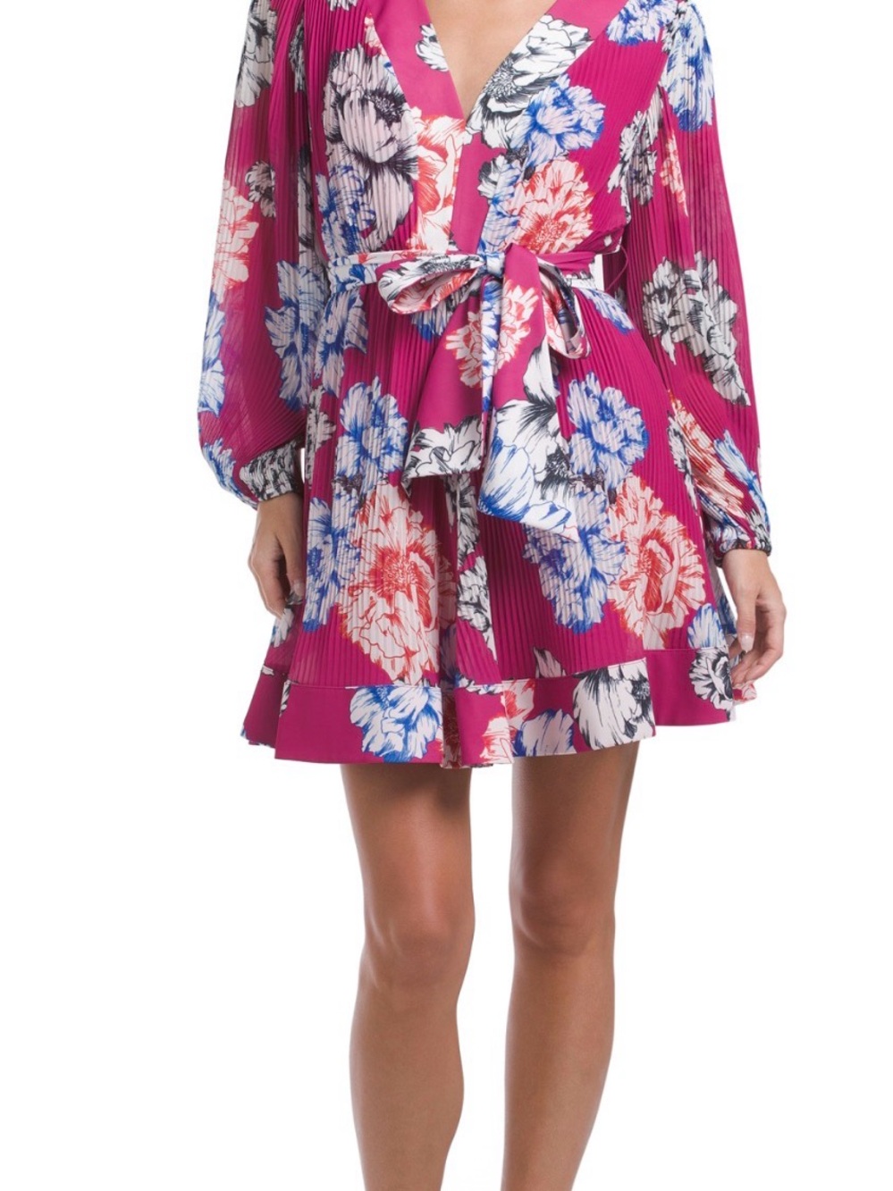 Milly Magenta Floral Print Mini Dress with Blue, White & Coral Blooms,l